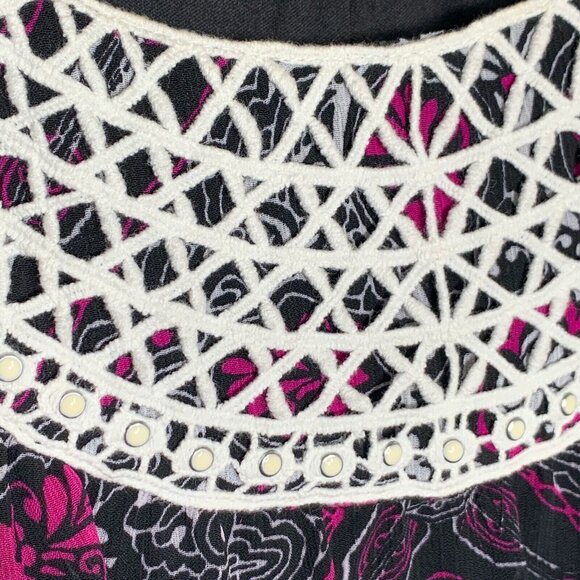 Catherines 0X Black Pink Floral Sleeveless Maxi Dress Crochet Neck - Picture 6 of 8